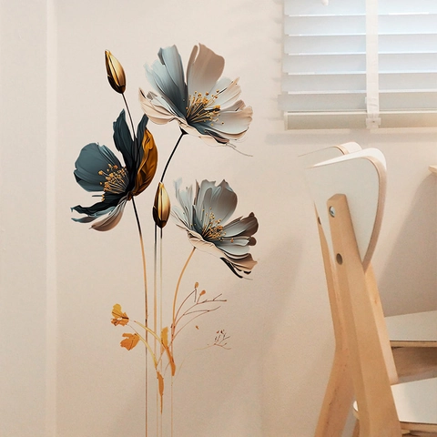 Adesivi da Parete a Fiori con Texture a Rilievo 3D Decalcomanie da Parete Floreali in PVC Autoadesive per Camera dei Bambini Casa Decorazione