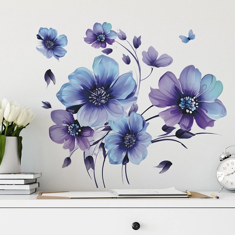 Aquarel Bloem Vlinder Muursticker PVC Decoratieve Kunst Sticker Voor Slaapkamer Thuis Woonkamer Muurkunst Muurschildering Decoratie