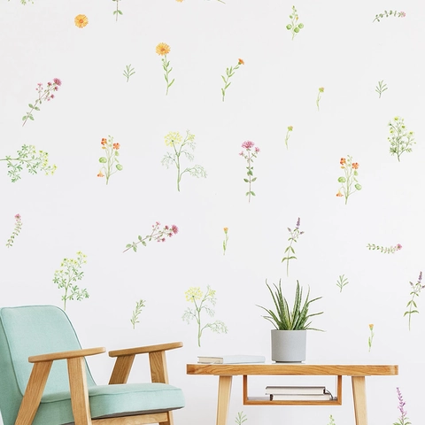 Watercolor Flower Leaf Wall Sticker PVC Removable Self-Adhesive Decor Decals For Bedroom Living Room Kindergarten Entryway