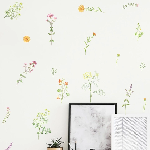 Watercolor Flower Leaf Wall Sticker PVC Removable Self-Adhesive Decor Decals For Bedroom Living Room Kindergarten Entryway