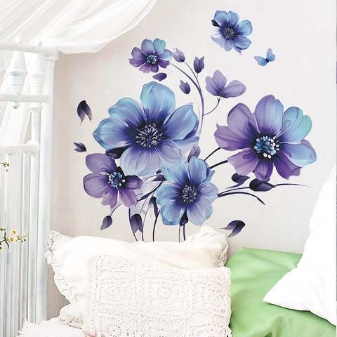 Aquarel Bloem Vlinder Muursticker PVC Decoratieve Kunst Sticker Voor Slaapkamer Thuis Woonkamer Muurkunst Muurschildering Decoratie