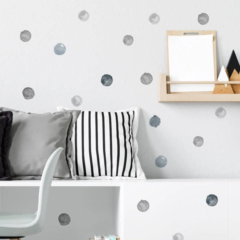 Aquarell Grau Punktmuster Wandtattoos Abnehmbare PVC Aquarell Punkte Wandsticker Für Kinderzimmer Babyzimmer Home Deko