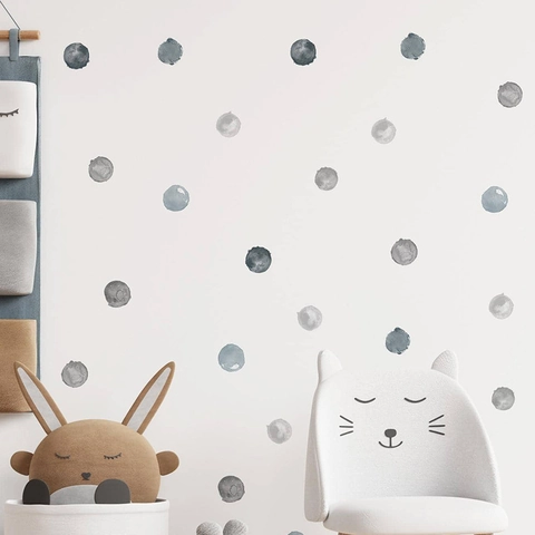 Aquarell Grau Punktmuster Wandtattoos Abnehmbare PVC Aquarell Punkte Wandsticker Für Kinderzimmer Babyzimmer Home Deko