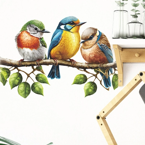 Cartoon Tak Blad Vogel Muursticker Voor Kinderkamer Kinderdagverblijf Verwijderbare PVC Zelfklevende Home Decor Muurstickers