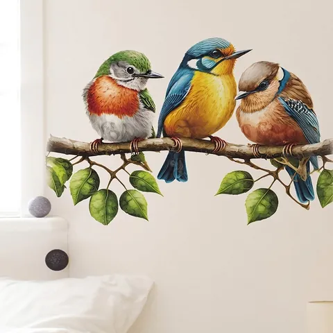Cartoon Tak Blad Vogel Muursticker Voor Kinderkamer Kinderdagverblijf Verwijderbare PVC Zelfklevende Home Decor Muurstickers