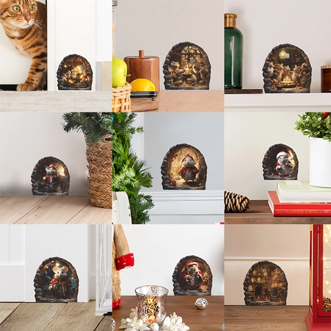 3D Mauseloch Wandaufkleber Weihnachten Maus PVC Selbstklebende Wandtattoos Für Kinderzimmer Schlafzimmer Heimdekoration