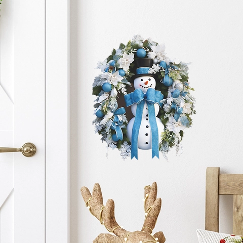 Vinilo de Pared de Guirnalda de Muñeco de Nieve de Navidad PVC Autoadesivo 3D Simulado para Decoración de Ventana de Hogar