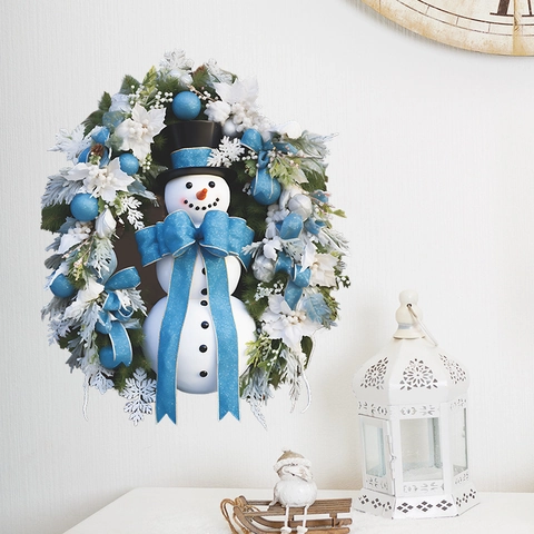 Vinilo de Pared de Guirnalda de Muñeco de Nieve de Navidad PVC Autoadesivo 3D Simulado para Decoración de Ventana de Hogar