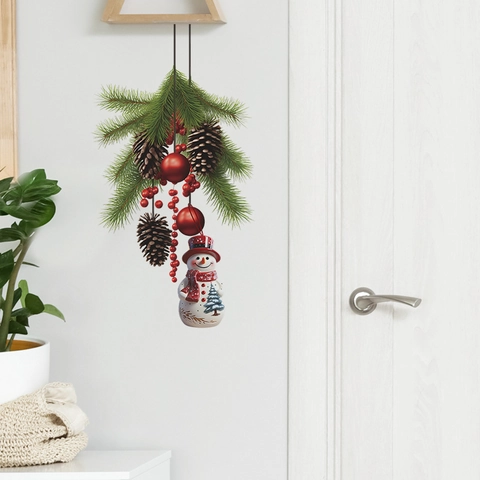 Adhesivo de Pared de PVC de Muñeco de Nieve y Piña 3D de Navidad Autoadesivo para Decoración de Puertas y Ventanas