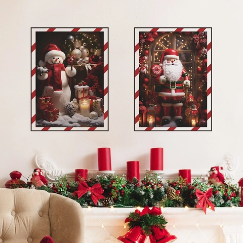 Pegatinas de Pared de Navidad Papá Noel Muñeco de Nieve PVC Impermeable Removible Calcomanías para Sala de Estar Dormitorio