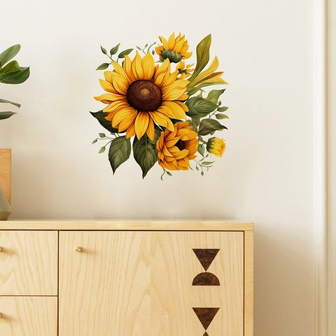 Adesivo da Parete Girasole PVC Autoadesivo Decorazione Floreale Dipinta per Camera dei Bambini Soggiorno Decorazione Parete Casa