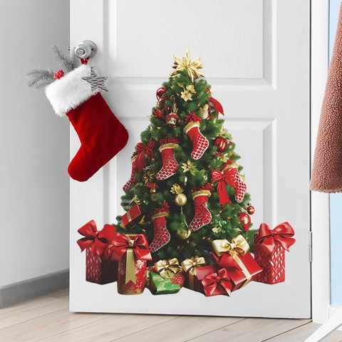 Pegatinas de Pared de Árbol de Navidad de PVC Calcomanías Removibles para Ventana Puerta Hogar Sala de Estar Dormitorio