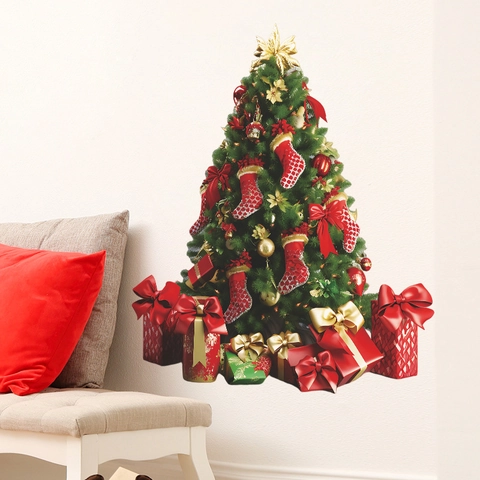 Pegatinas de Pared de Árbol de Navidad de PVC Calcomanías Removibles para Ventana Puerta Hogar Sala de Estar Dormitorio