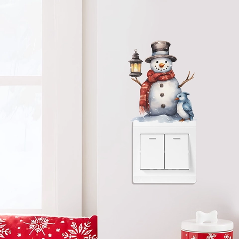 Adesivo da Parete Interruttore Pupazzo di Neve Natale PVC Decorazione Invernale per Cameretta Bambini Casa Adesivi Murali