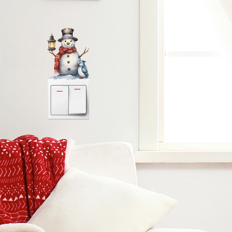 Adesivo da Parete Interruttore Pupazzo di Neve Natale PVC Decorazione Invernale per Cameretta Bambini Casa Adesivi Murali