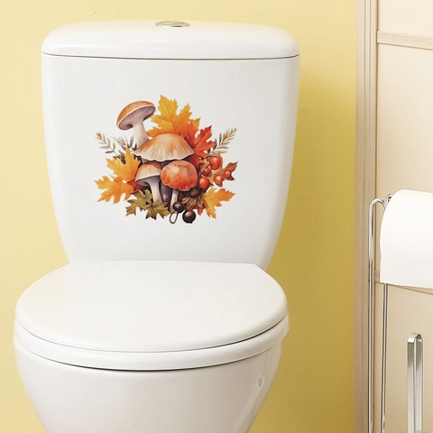 Adesivi per WC Autunnali con Funghi e Foglie di Acero in PVC Impermeabili per Camera dei Bambini Camera da Letto Bagno Casa