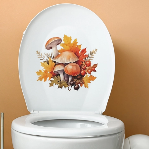 Adesivi per WC Autunnali con Funghi e Foglie di Acero in PVC Impermeabili per Camera dei Bambini Camera da Letto Bagno Casa