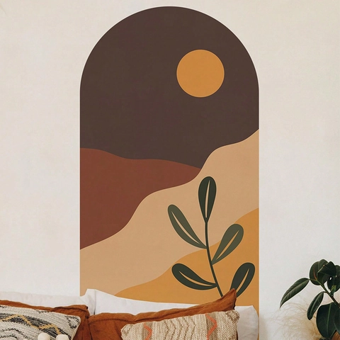Adesivo da Parete Bohemian Arch Sole Astratto Paesaggio Montano del Deserto Toni della Terra PVC Decalcomania Autoadesiva per Casa