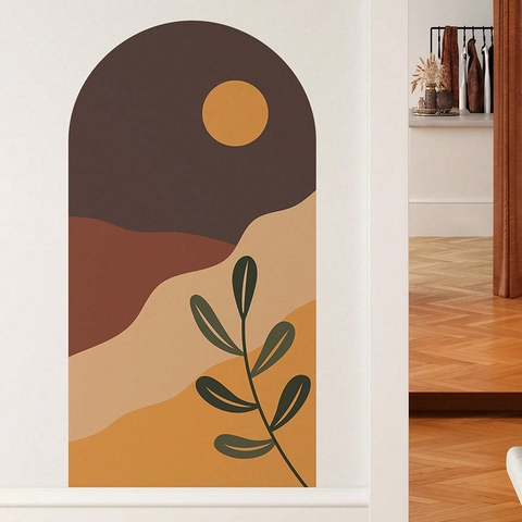 Adesivo da Parete Bohemian Arch Sole Astratto Paesaggio Montano del Deserto Toni della Terra PVC Decalcomania Autoadesiva per Casa