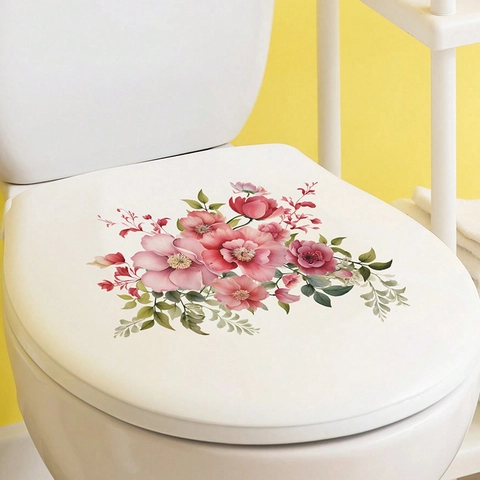 Adesivo per WC in PVC con Fiori e Piante Tropicali Decalcomania da Parete Autoadesiva Rimovibile per Bagno di Casa