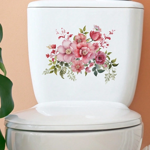 Adesivo per WC in PVC con Fiori e Piante Tropicali Decalcomania da Parete Autoadesiva Rimovibile per Bagno di Casa