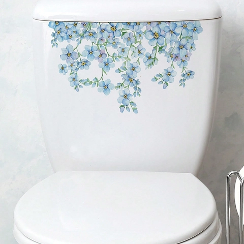 Waterdichte PVC Blauwe Bloem Toiletsticker Aquarel Bloemen Badkamer Muursticker Zelfklevende Woondecoratie Voor Badkamer