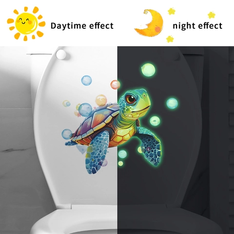 Adesivi da Parete Tartaruga Marina Luminosi Impermeabili Bolle Fluorescenti per Bagno WC Camera dei Bambini PVC Rimovibile Casa