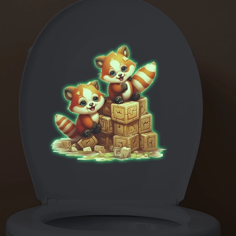 Glow In The Dark Cartoon Red Panda Wall Sticker Bathroom Toilet Decor PVC Self Adhesive Luminous Animal Decal Blocks
