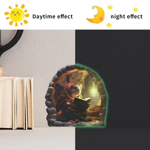 Adesivo da Parete 3D Buco del Topo Fluorescente Removibile in PVC Decalcomania Luminosa per Camera dei Bambini