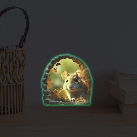 3D Mouse Hole Wall Sticker Luminous Glow In The Dark Mouse Hole Decal Removable PVC Animal Mural For Kids Bedroom Home Decor