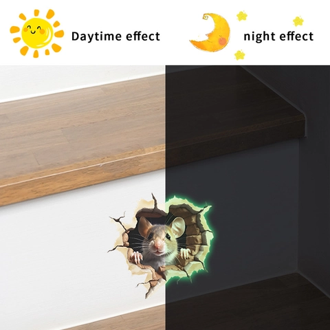 3D Mausloch Leuchtendes Wandtattoo Cartoon Tier PVC Aufkleber Für Kinderzimmer Home Dekor Abnehmbarer Sticker