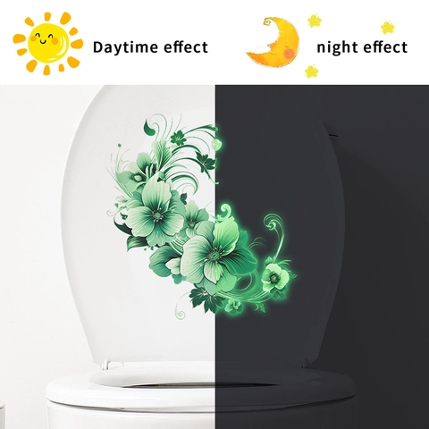 Adesivo per Toilette Luminoso a Forma di Fiore 3D Fluorescente al Buio in PVC Impermeabile Decalcomania Floreale per Bagno