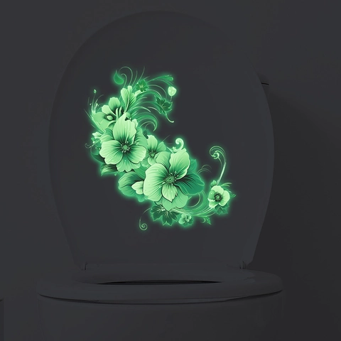 Adesivo per Toilette Luminoso a Forma di Fiore 3D Fluorescente al Buio in PVC Impermeabile Decalcomania Floreale per Bagno