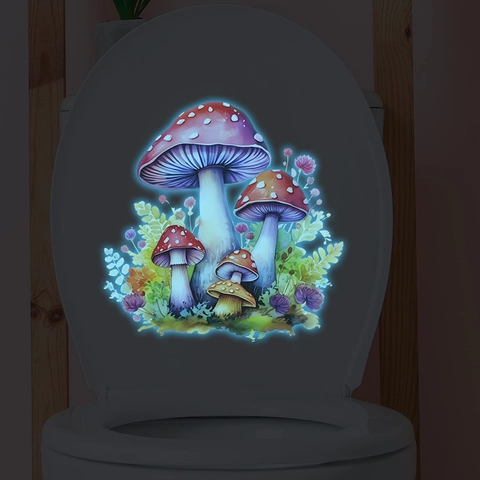 Sticker de Toilette Champignon Phosphorescent Aquarelle Décalcomanie Murale de Salle de Bain PVC Auto-Adhésif Décoration Maison