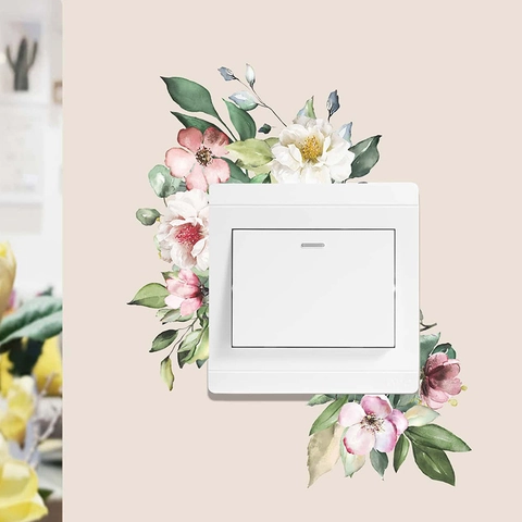 Aquarell Frische Grüne Pflanzen Blume PVC Wandaufkleber Modern Minimalistisch Schalter Deko Aufkleber Für Schlafzimmer Wohnzimmer Haus Dekoration
