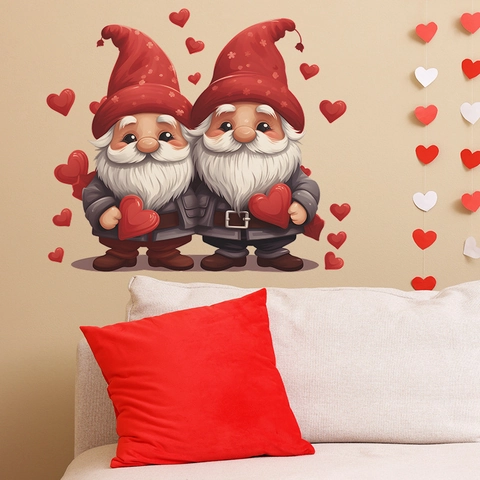 Valentine's Day Gnomes Heart Wall Sticker PVC Removable Romantic Couple Wall Decals For Bedroom Living Room Home Decor