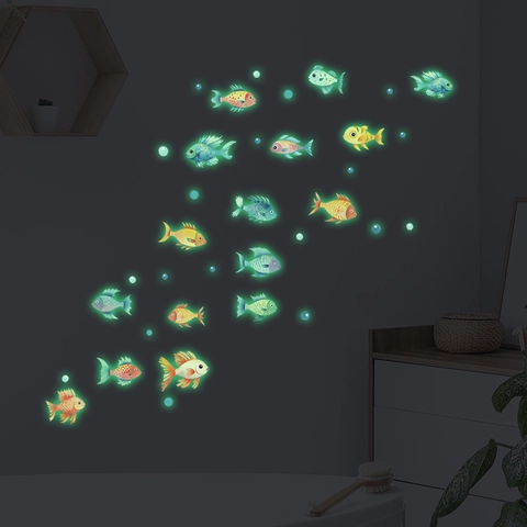 Cartoon Marine Fish Luminous Wall Stickers Glow In Dark PVC Removable Adhesive Sea Animal Decals For Kids Bedroom Decor