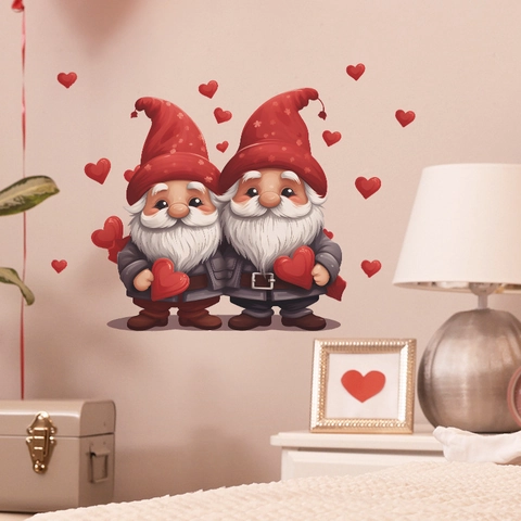 Valentine's Day Gnomes Heart Wall Sticker PVC Removable Romantic Couple Wall Decals For Bedroom Living Room Home Decor