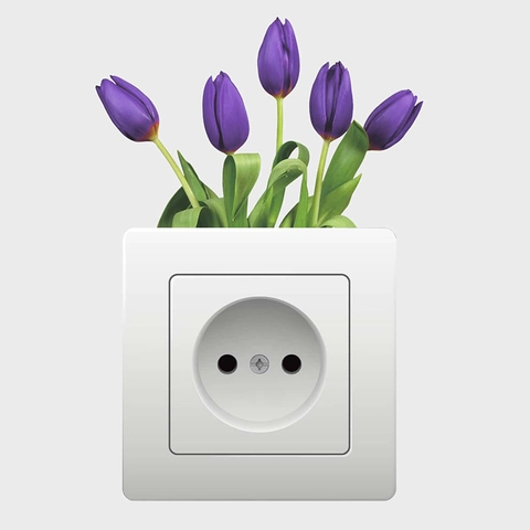 Modern Tulip Flower PVC Wall Stickers Removable Self-Adhesive Light Switch Decoration For Living Room Bedroom Floral Home Decor