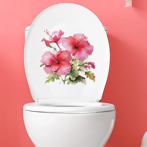 Pegatina para Asiento de Inodoro con Cactus Tropical Suculenta Flor en Acuarela PVC Impermeable Calcomanías de Pared