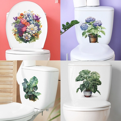 Pegatinas para Inodoro de Flores Tropicales Calcomanía de Pared de PVC Extraíble para Baño Decoración del Tanque de Agua Pegatina Decorativa