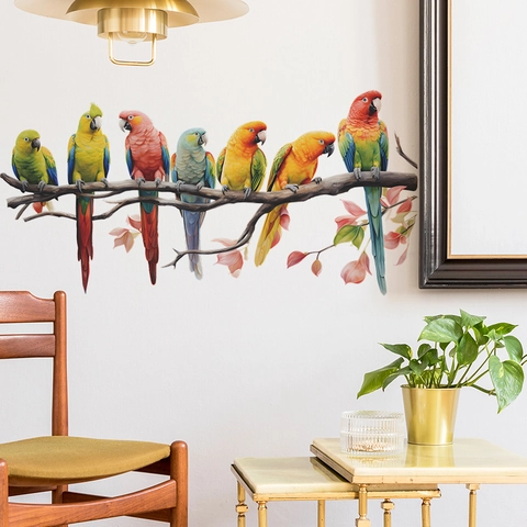 Colorful Parrot Bird On Tree Branch Wall Sticker PVC Removable Home Decor For Kids Bedroom Living Room Entrance Wall Decal