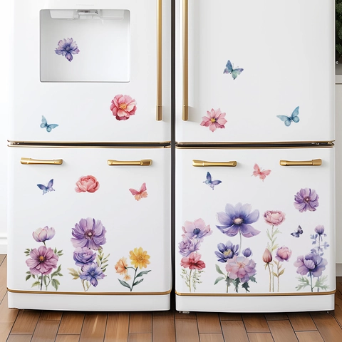 Aquarel Bloem Vlinder Muurstickers Voor Woonkamer Slaapkamer PVC Zelfklevend Romantische Florale Home Decor Muurstickers
