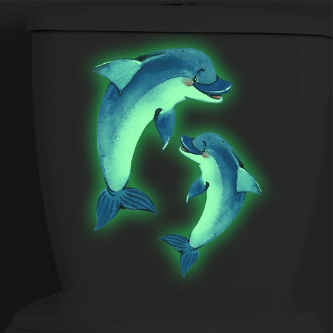Adesivi per Toilette con Delfini Cartoni Animati Fluorescenti Impermeabile Acquerello Blu Mondo Marino Decalcomanie da Muro per Bagno Decorazione Casa