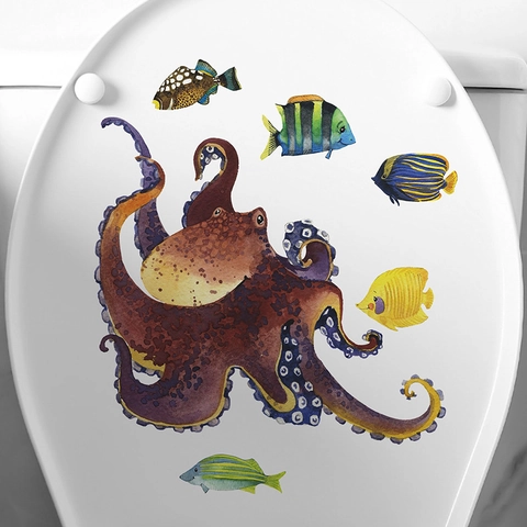 Luminous Octopus Marine Life Toilet Sticker Glow In The Dark PVC Wall Decal For Kids Bathroom Underwater World Home Decor