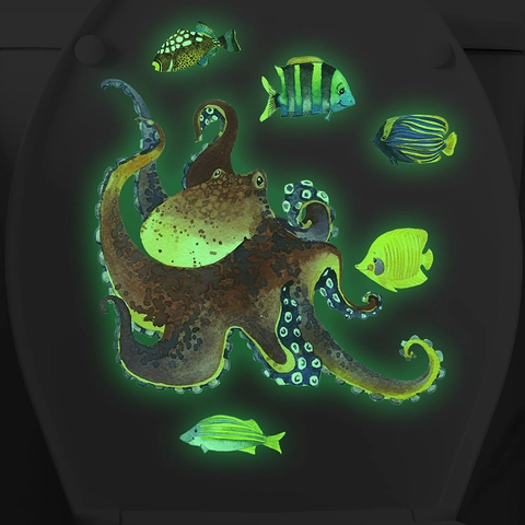 Luminous Octopus Marine Life Toilet Sticker Glow In The Dark PVC Wall Decal For Kids Bathroom Underwater World Home Decor
