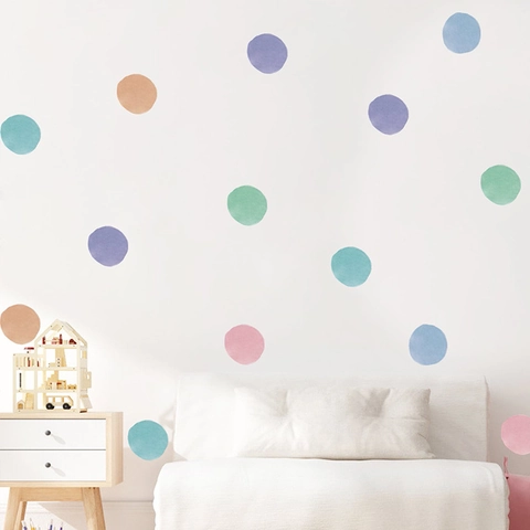 Pegatinas de Pared de Lunares de Acuarela Color Morandi Calcomanías de PVC Removibles Para Dormitorio Infantil Decoración