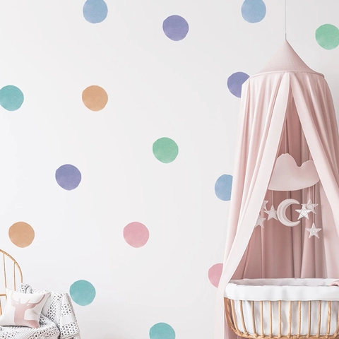 Pegatinas de Pared de Lunares de Acuarela Color Morandi Calcomanías de PVC Removibles Para Dormitorio Infantil Decoración