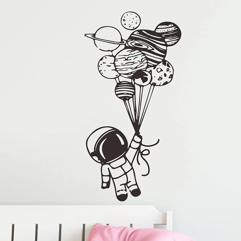 Astronaut Holding Planet Balloons Wall Sticker Removable PVC Decal For Children Bedroom Modern Minimalist Home Decor Art