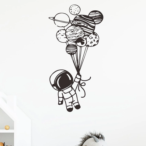 Astronaut Holding Planet Balloons Wall Sticker Removable PVC Decal For Children Bedroom Modern Minimalist Home Decor Art